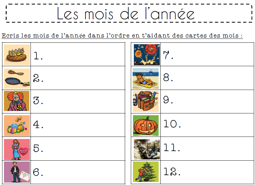 Quels sont les 12 mois de l’année ?