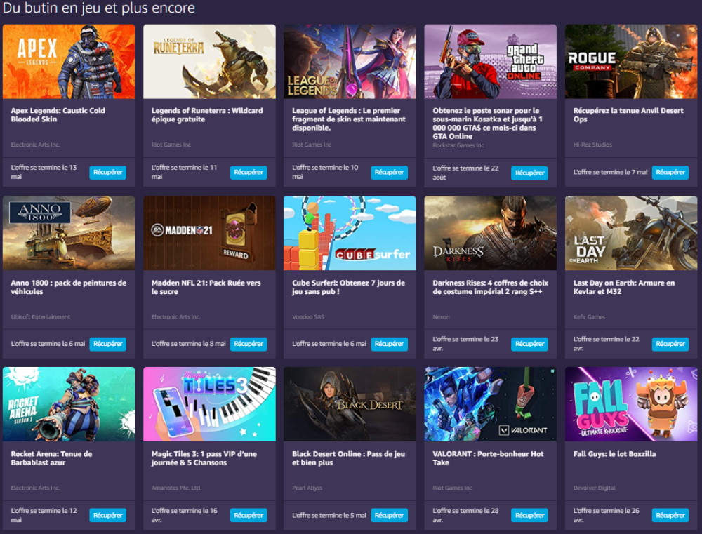 Quand recuperer pack Prime Gaming ?