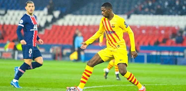 Dembele, le ballon sur la pelouse de Barcelone