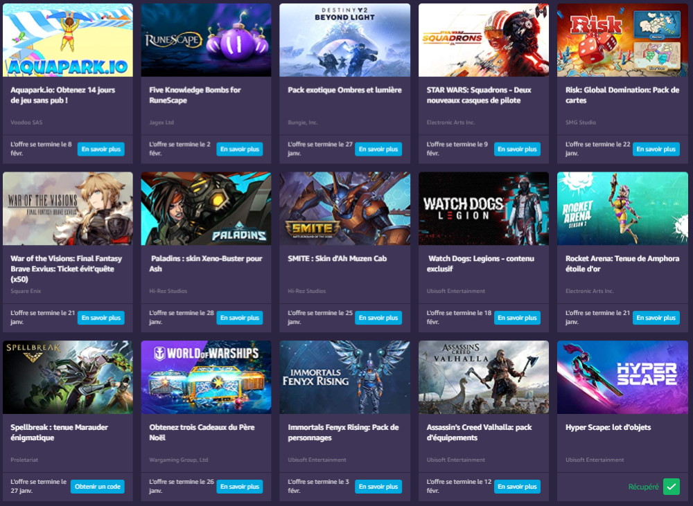 Comment recuperer son pack Prime Gaming ?